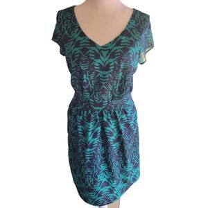 Lily Rose Navy Turquoise Floral Botanical Dress Womens Small Empire Waist Career